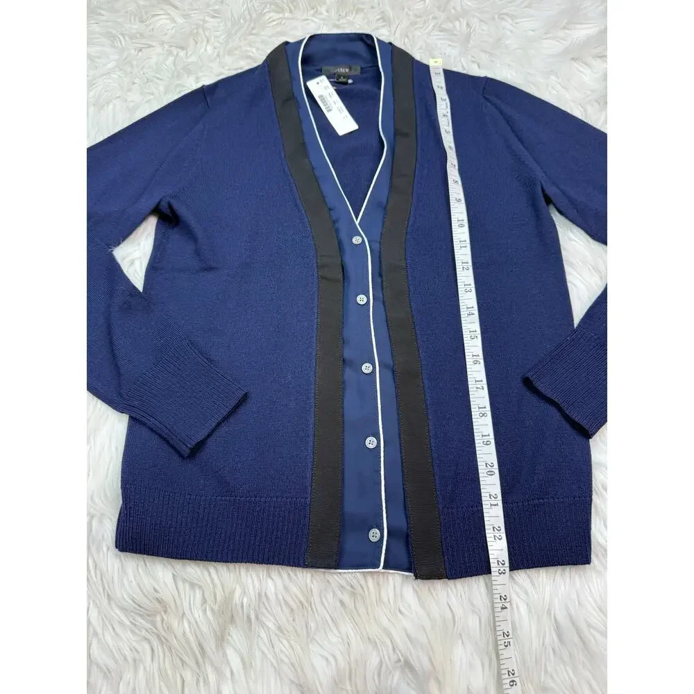 J. Crew Harlow Cardigan Navy Blue Merino Wool Button Front Sweater Size S NWT